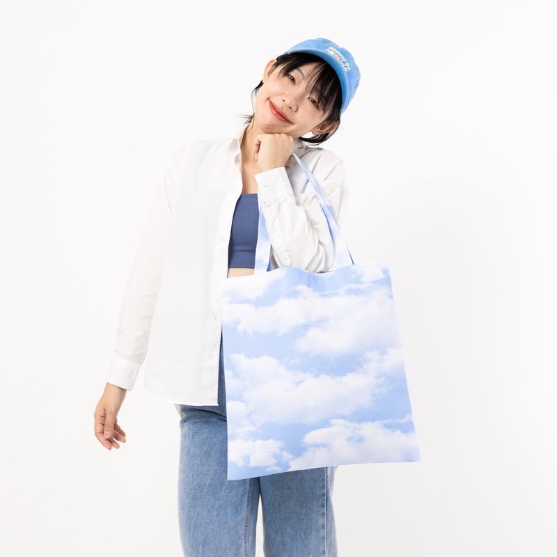 Vibes.brandd | Printed Canvas Tote Bag - Blue Sky - Handbags & Totes - Other Materials White