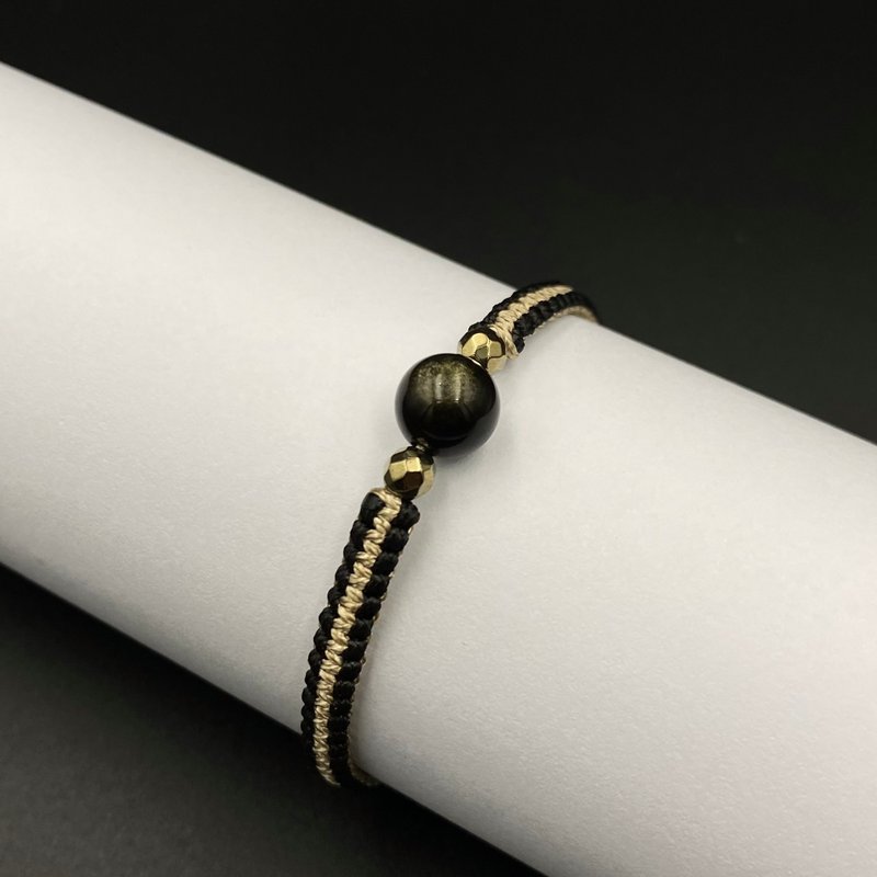 Gold Obsidian Lucky Stone Macrame Bracelet (Black-Gold Tone Stylish) - Bracelets - Other Materials Gold