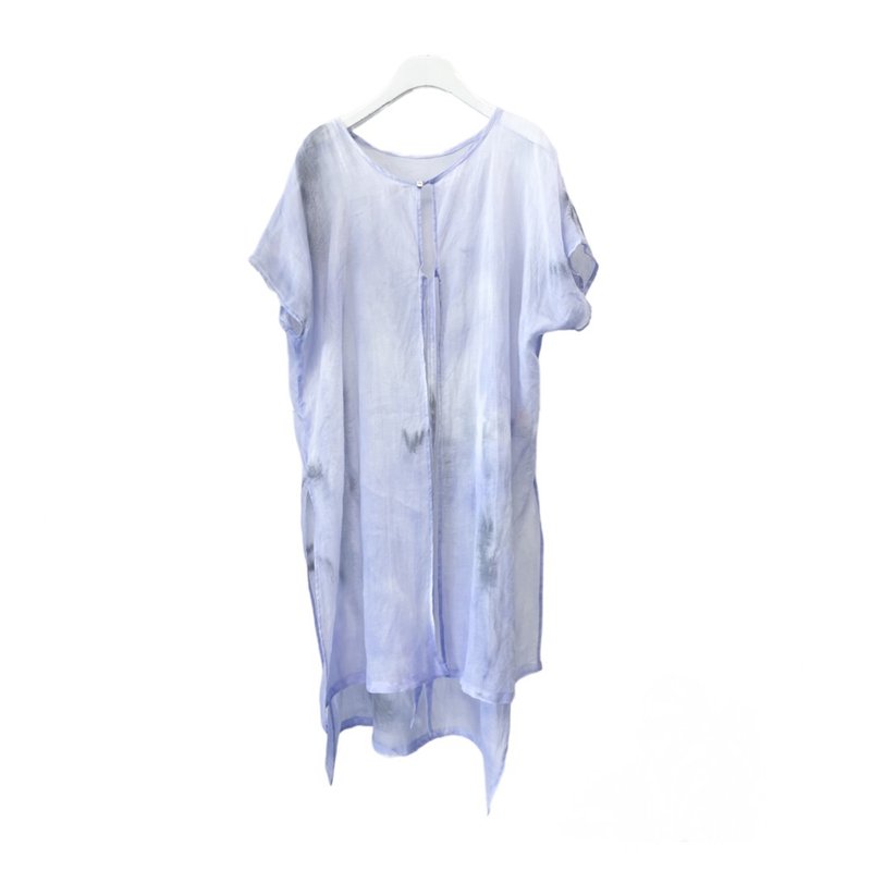 2way pure linen long blouse - เสื้อผู้หญิง - ผ้าฝ้าย/ผ้าลินิน สีเงิน