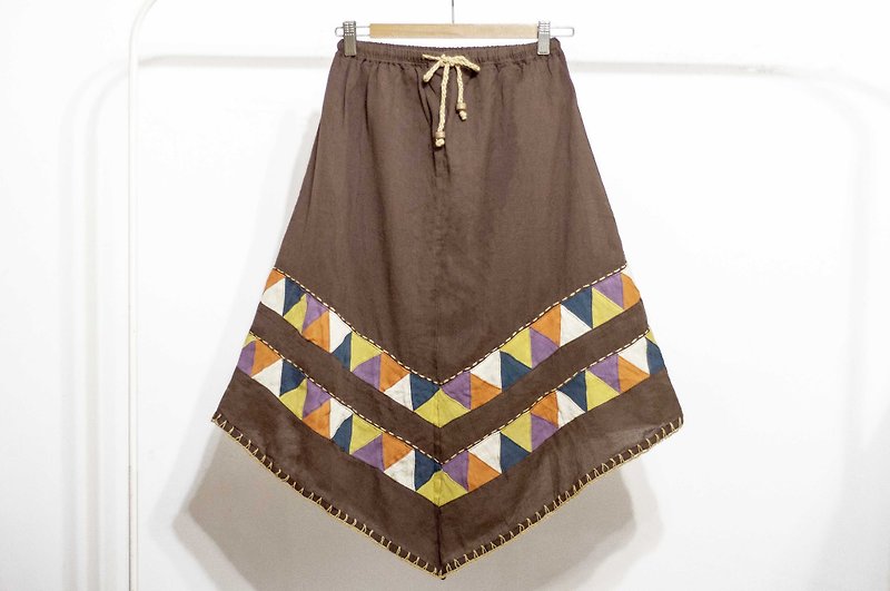 Cotton embroidered Linen skirt / national wind skirt / color cotton Linen skirt skirt / handmade patchwork skirt - Coffee Triangle Hill - Skirts - Cotton & Hemp Brown
