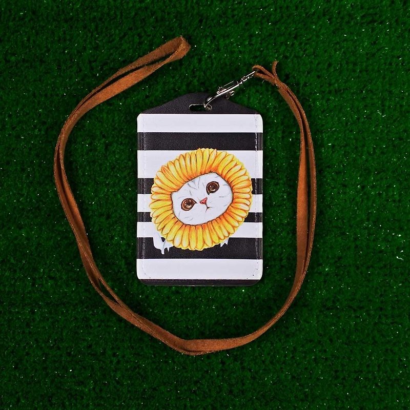 3 Cat Shop ~ Warm Sunflower Cat Ticket Card Holder - ที่ใส่บัตรคล้องคอ - หนังแท้ 