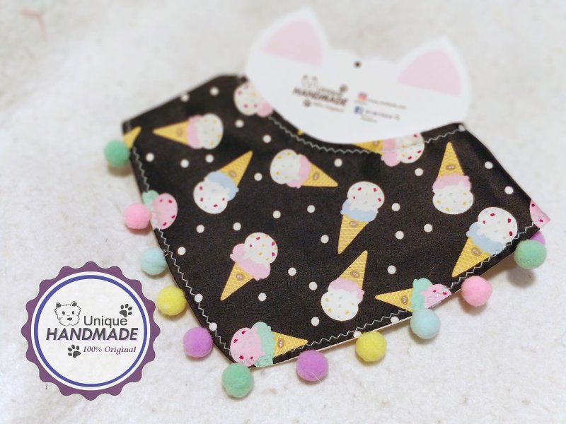 Cool ice cream ice cream pattern personalized pet scarf/necklace - ชุดสัตว์เลี้ยง - ผ้าฝ้าย/ผ้าลินิน สีดำ