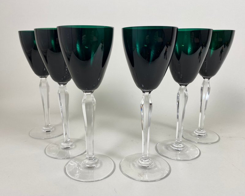 復古酒杯 翡翠綠水晶 罕見德國 20 世紀 70 年代 6 件 - 酒杯/酒器 - 水晶 綠色