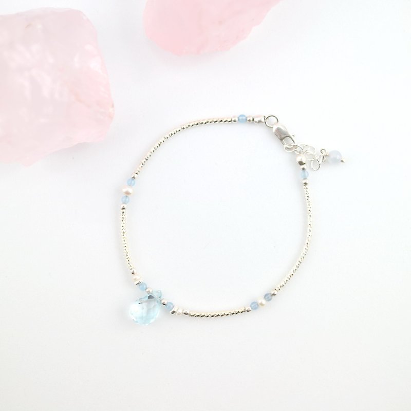 [ColorDay] Dazzling ~ Topaz _ _ natural pearl blue agate silver bracelet <Topaz + Blue Agate + Pearl Silver Bracelet> - Bracelets - Gemstone Blue