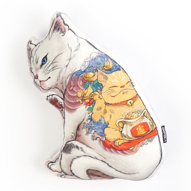 Neko tattoo Maineiki neko Backrest pillow New arrival Gift New Year - 枕頭/抱枕 - 聚酯纖維 灰色