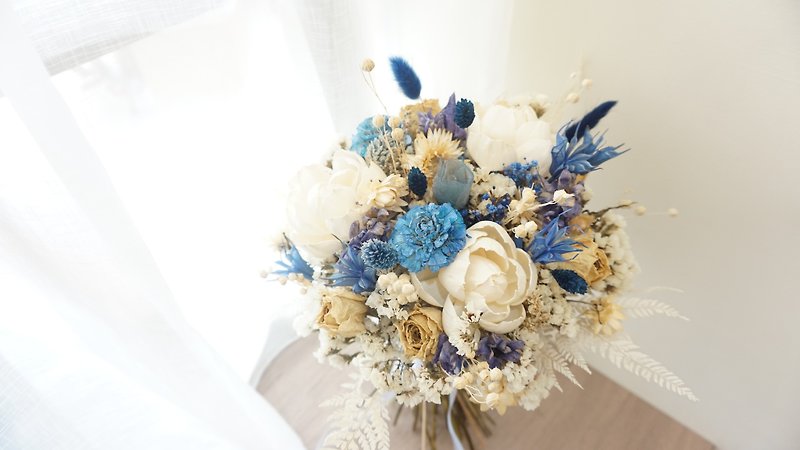 乾燥花束 藍白色系 乾燥花 新娘捧花  婚禮捧花 婚紗攝影  - 乾燥花/永生花 - 植物．花 藍色