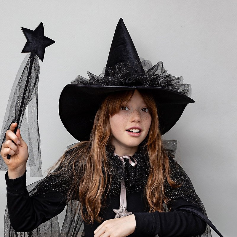 British Mimi & Lula AW23_Dress Up Party-Dignified Black Lace Witch Hat - เครื่องประดับ - เส้นใยสังเคราะห์ 