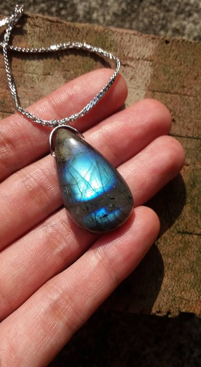 [] Lost and find natural stone labradorite blue water droplets strong neck - Necklaces - Gemstone 