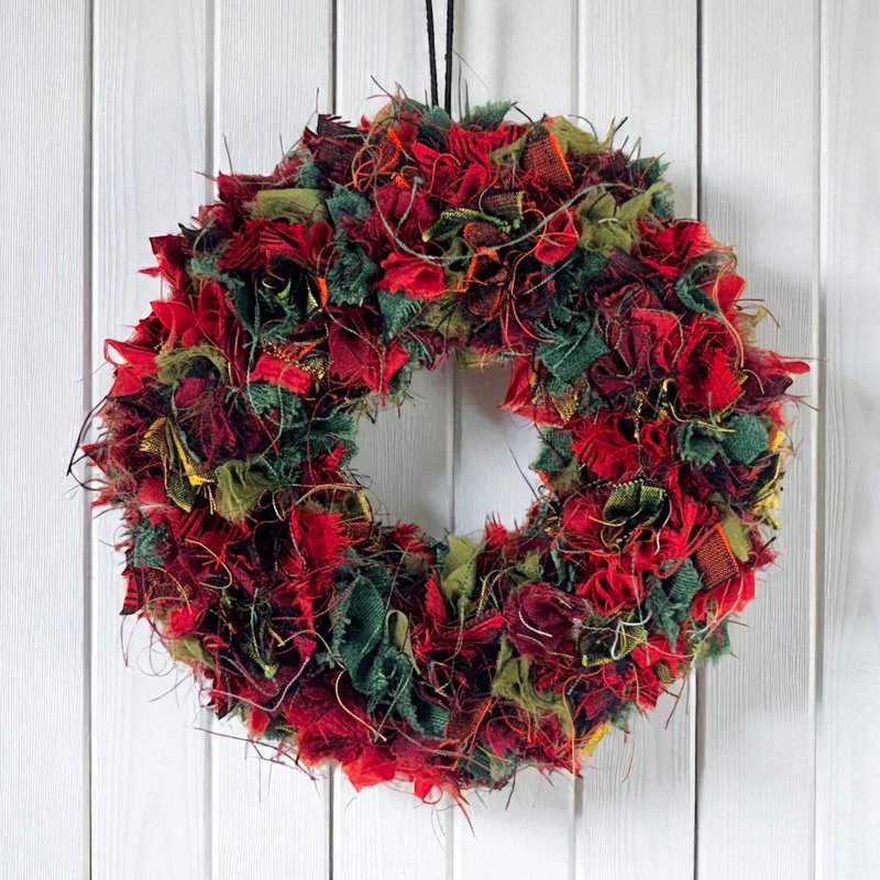 ファブリックリース || キモノリメイク  || クリスマス - 乾燥花/永生花 - 絲．絹 紅色