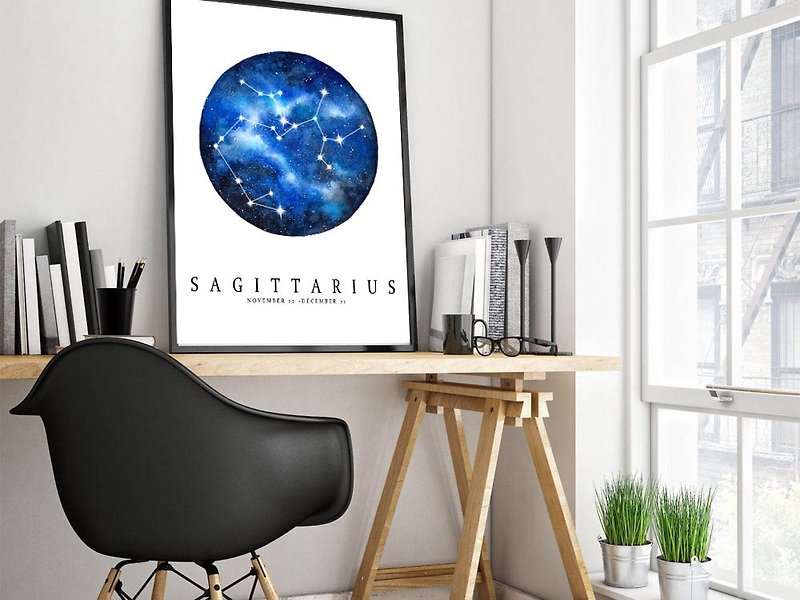【Sagittarius】 Zodiac Watercolor Art Print. Galaxy Constellation Starry Horoscope - Posters - Paper 