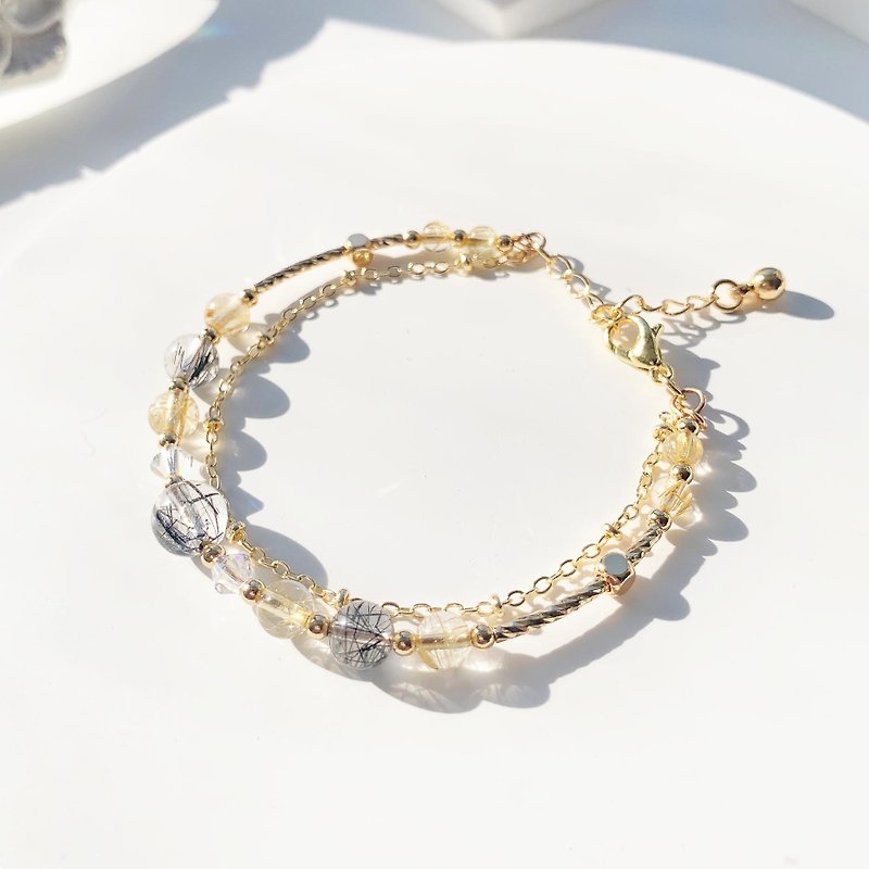 Black Hair Crystal Blonde Crystal 14k Gold-Padded Double Chain Crystal Bracelet - Bracelets - Crystal Multicolor