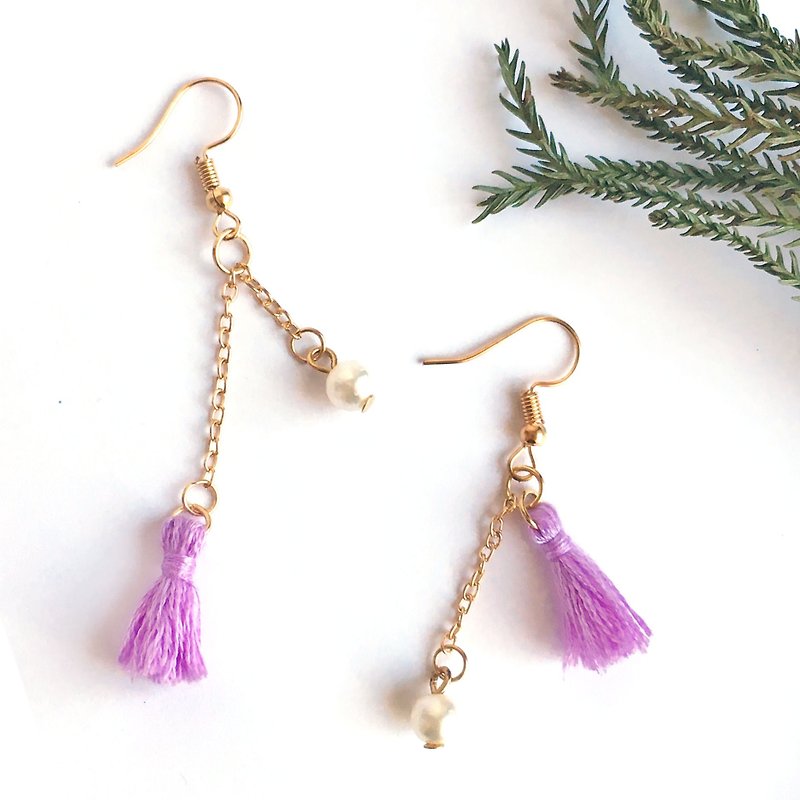 Handmade Tassel Earrings Earclips Rose Gold Series-purple limited  - ต่างหู - งานปัก สีม่วง