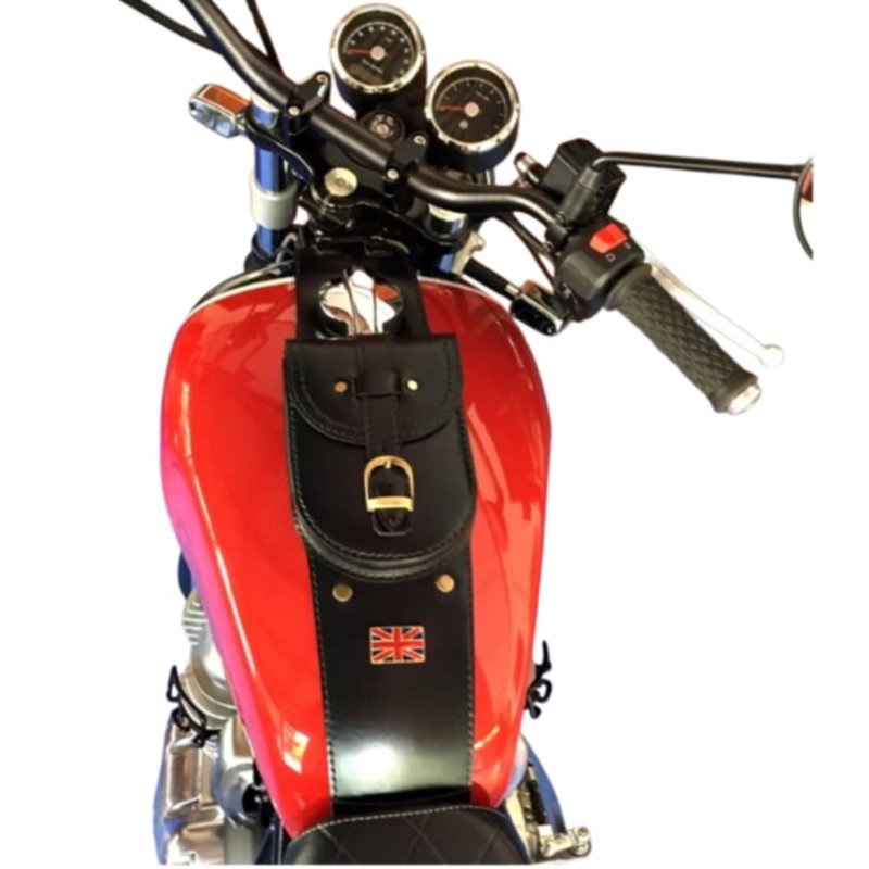 INTERCEPTOR Bag Strap Gas Fuel Tank panel with pouch,Real Leather High Quality - 皮件/皮革 - 真皮 黑色