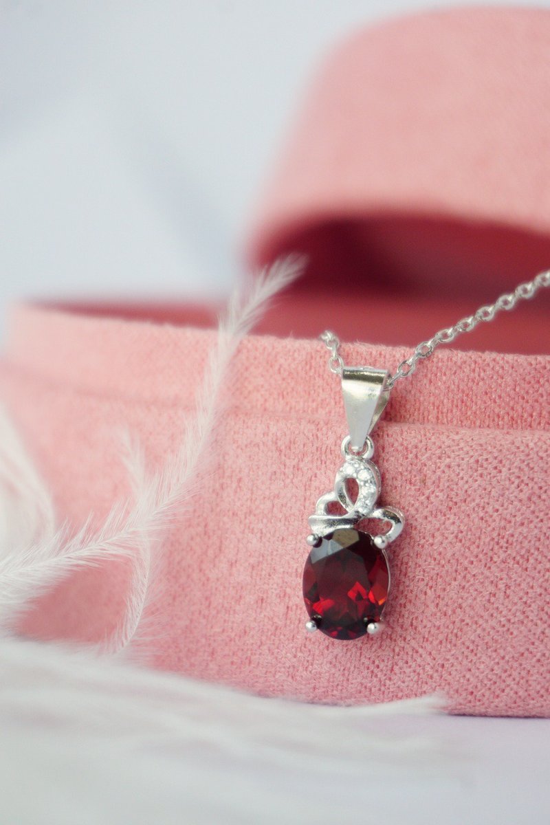 Natural Garnet  Pendant Silver 925 - 項鍊 - 純銀 紅色