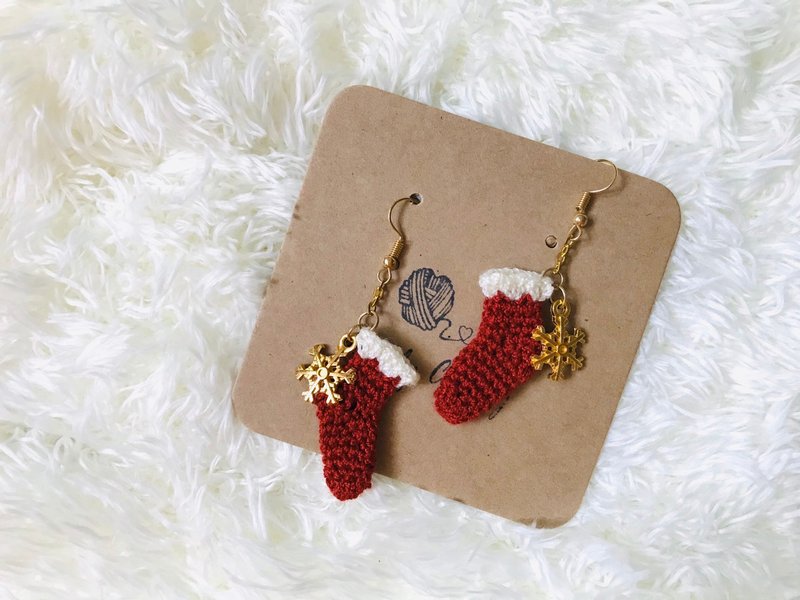 Christmas Gift, Christmas Stocking Crochet Earrings, Christmas Crochet Earrings - Earrings & Clip-ons - Thread Red