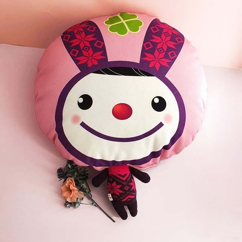 [Lucky Purple Baby] Lucky Purple Baby Big Head Doll Round Pillow Pillow Cushion - หมอน - เส้นใยสังเคราะห์ 