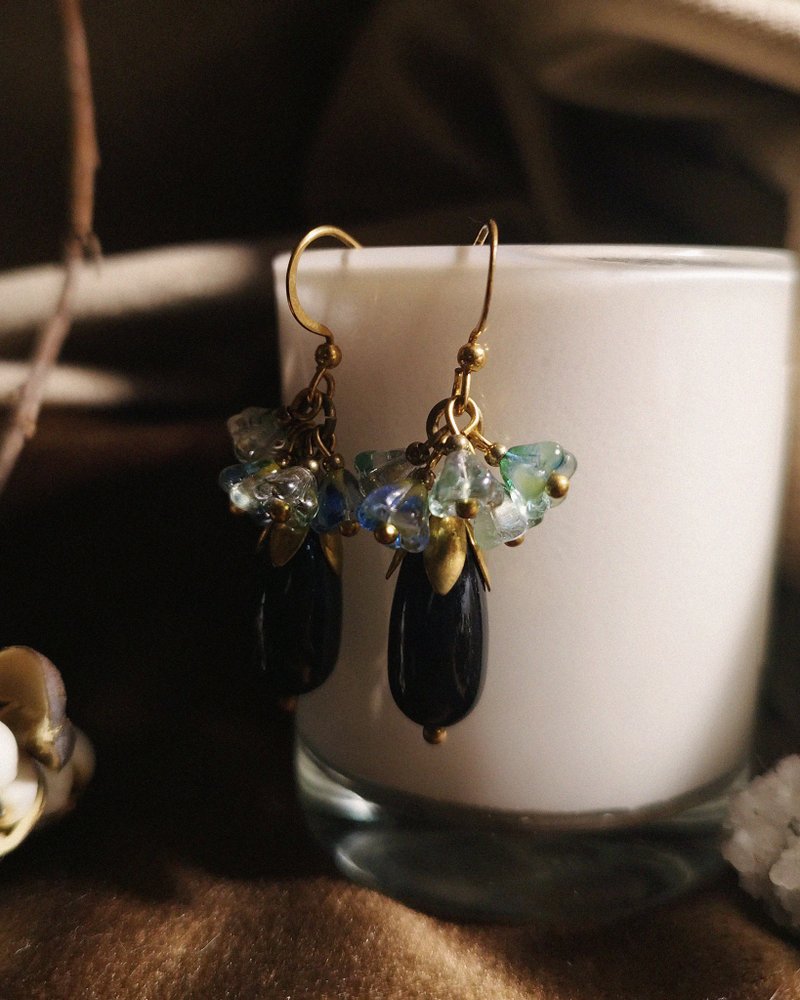 黑水滴垂墜耳環 【孤品】 - 耳環/耳夾/耳骨夾 - 琉璃 多色