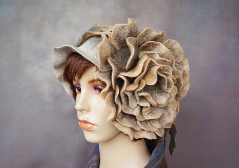 hat,cap,hat cap,cap hat,retro cap,brown cap,beige cap,felted cap,handmade cap, - 帽子 - 羊毛 卡其色