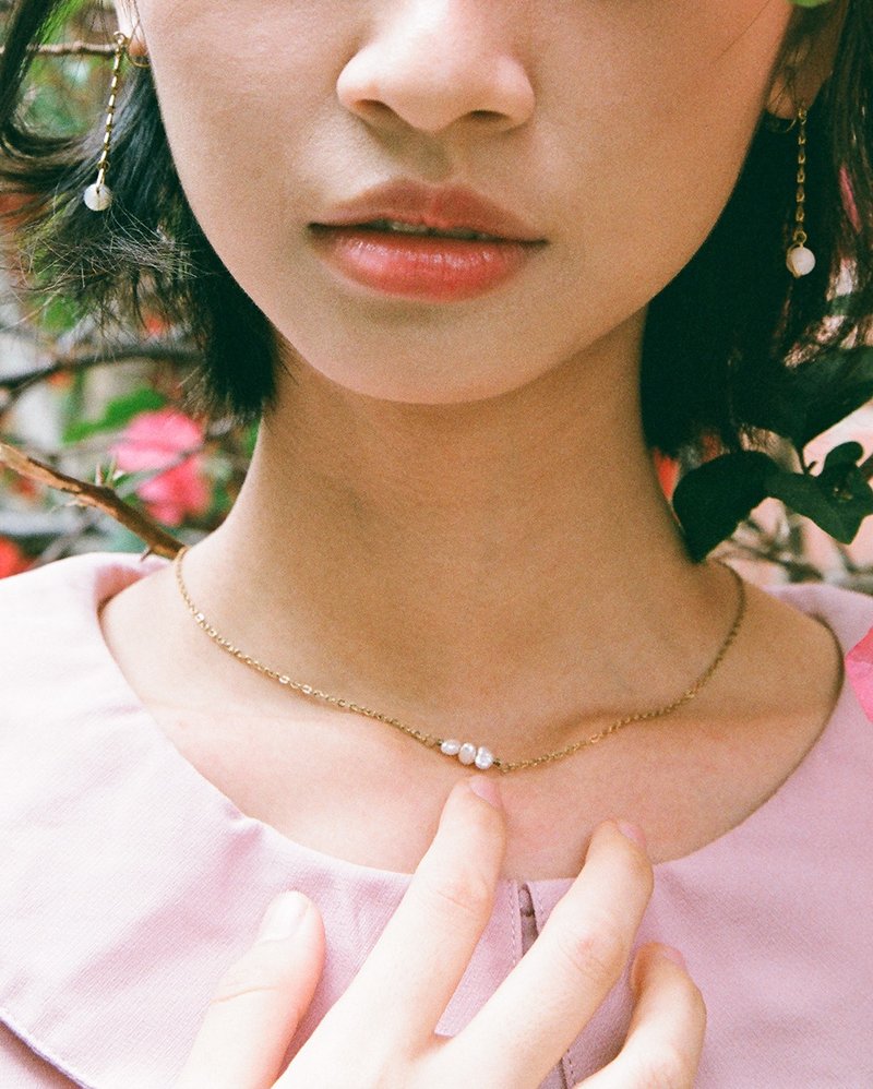 Fish bone Pink - Necklace Collar Choker Princess - Collar Necklaces - Pearl White