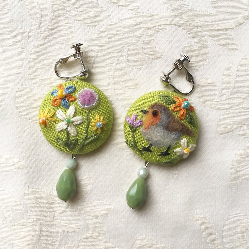 earrings of robin - Earrings & Clip-ons - Cotton & Hemp Green