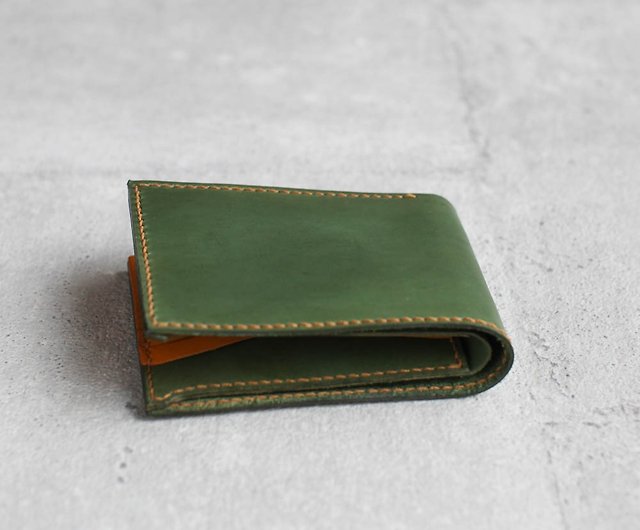 Handmade olive green/yellow leather Wallet/Card Holder - Shop The 