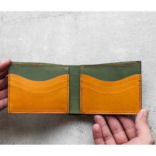 Outline' Wallet - Handmade Leather Wallet (Olive / Orange)