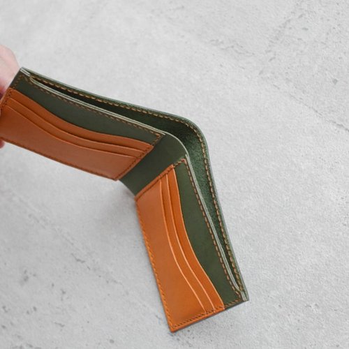 Outline' Wallet - Handmade Leather Wallet (Olive / Orange)