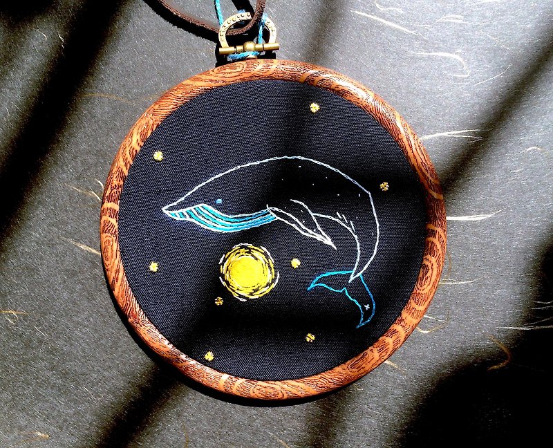 星空座頭鯨 刺繡掛畫 - 裝飾/擺設  - 繡線 藍色