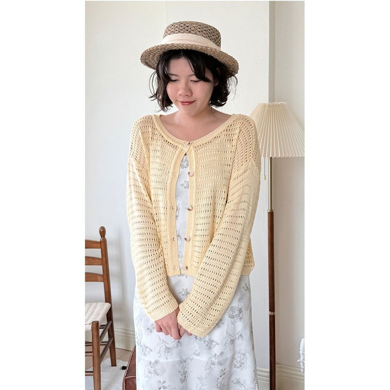 witharch法式前後穿扣衫-淡黃 - 女上衣/長袖上衣 - 其他人造纖維 黃色