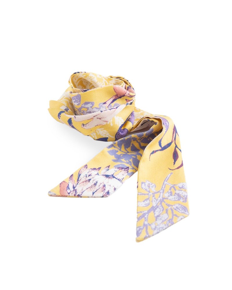 [Poli Printing] Princess tie hair accessories scarf modal cotton queen Putia yellow - ผ้าพันคอ - ผ้าฝ้าย/ผ้าลินิน สีเหลือง