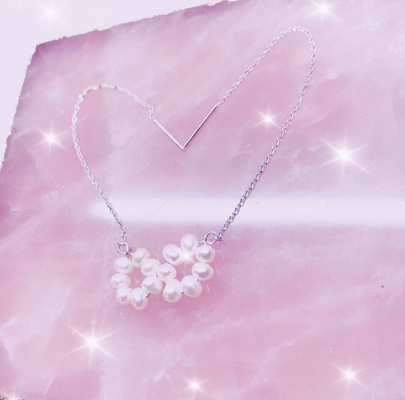 Small pearl round long ear chain - ต่างหู - เงินแท้ หลากหลายสี