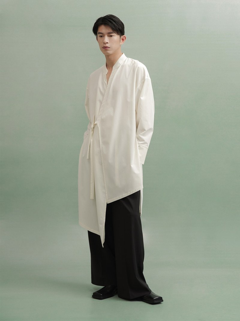 Chinese style long irregular tie shirt cardigan - เสื้อเชิ้ตผู้ชาย - วัสดุอื่นๆ สีดำ