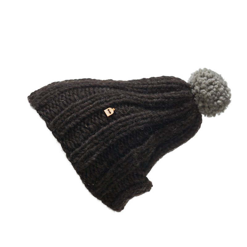 KAAMOS adult handmade wool hat (black hat gray ball) - Hats & Caps - Wool Black