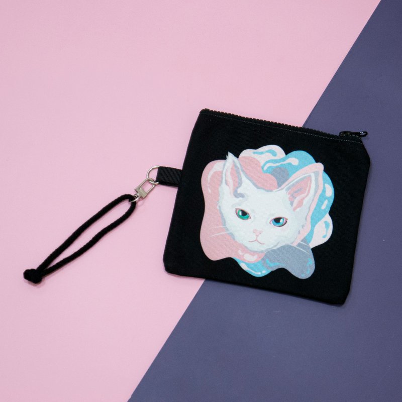 Illustration Canvas Pouch- A Devon Rex cat (Black) - Toiletry Bags & Pouches - Polyester Black