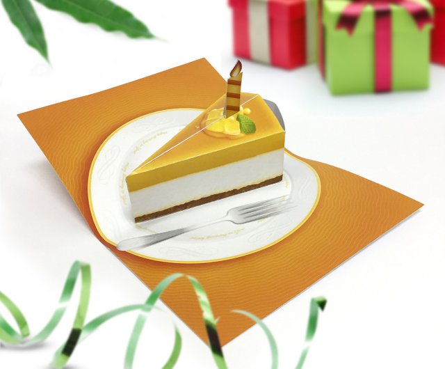 マンゴーチーズケーキバースデーカード バースデーポップアップカード お誕生日おめでとうカード ショップ Popyourlove カード はがき Pinkoi