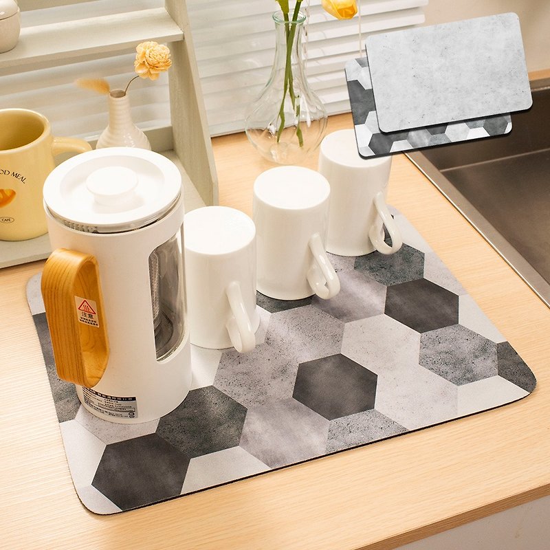 QIDINA 台灣獨家設計高質感軟硅藻土桌面吸水墊30X40瀝水墊/餐墊 - 餐桌布/餐墊 - 橡膠 灰色