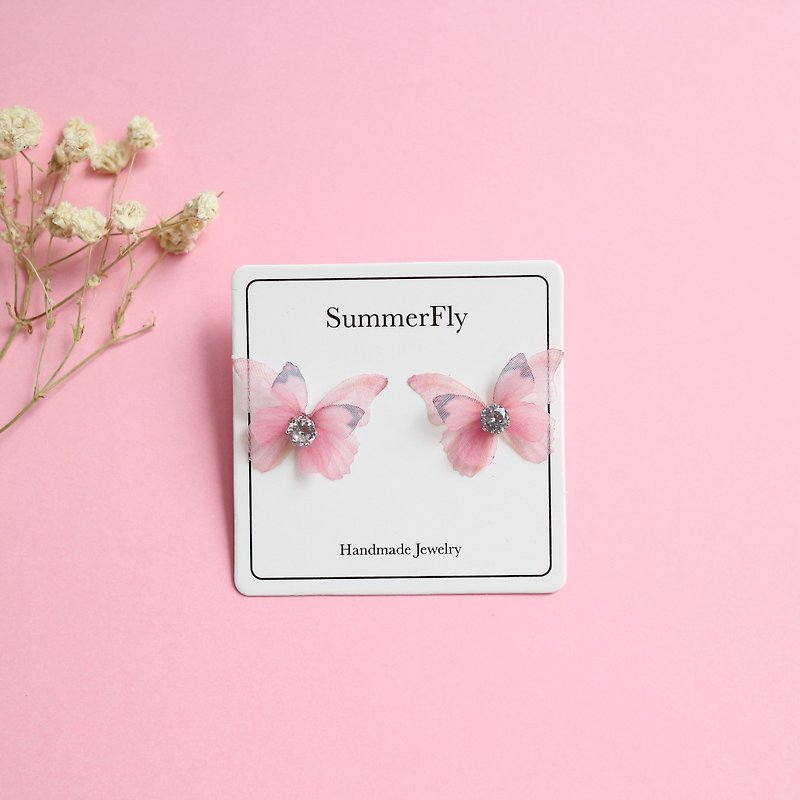 18kgf 3D- pink butterfly flower crystal gift dangle drop earrings 12 - ต่างหู - พืช/ดอกไม้ สึชมพู