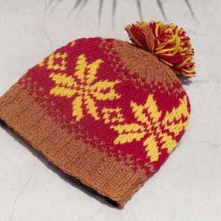 Christmas market limited one hand-woven pure wool hat / knitted wool hat / inner brush hand knitted wool hat / woolen hat (made in nepal)-Sunshine Scandinavian Snowflake Ethnic Totem
