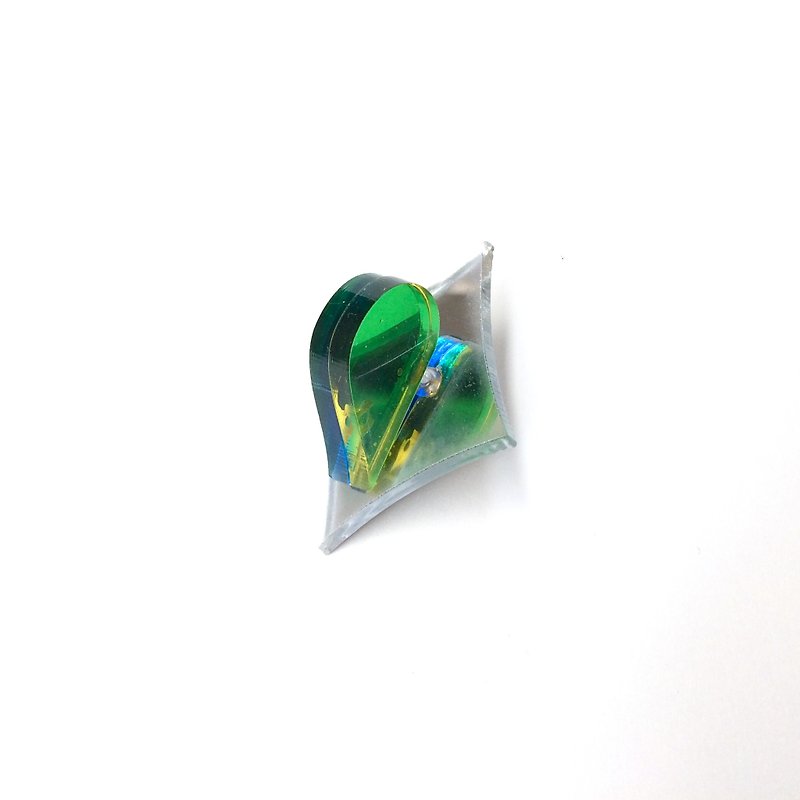 ハートアクリルピンブローチ　2way - 胸針 - 壓克力 綠色