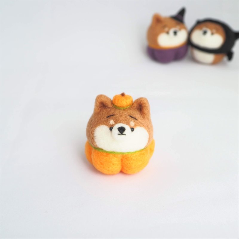 ハロウィンかぼちゃコスプレ(オレンジ・きみどり・紫)まゆ柴犬(赤柴・黒柴・白柴)ニードルフェルト(羊毛フェルト) - 公仔/玩偶 - 羊毛 橘色