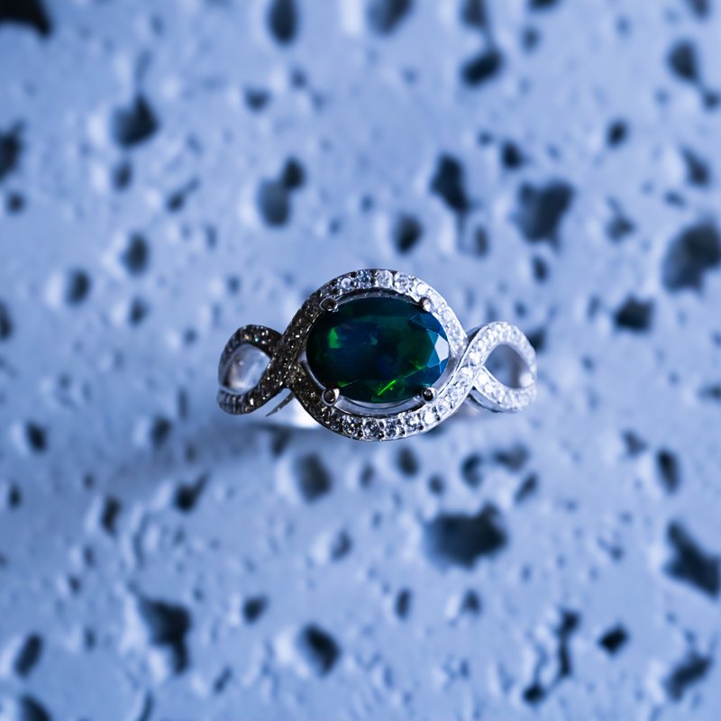 [Black Opal] Zirconia SV925 Ring - Choose Your Color, Engraving Available, Free Shipping [Made to Order] S-072 - แหวนทั่วไป - โลหะ สีเงิน