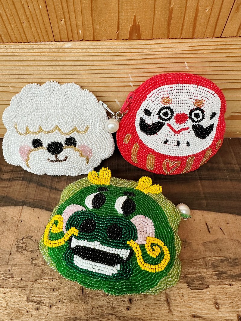 Limited Edition/Long Tanji Little Bodhidharma Cute Bichon Handmade Beaded Coin Purse_can hold cards - กระเป๋าใส่เหรียญ - วัสดุอื่นๆ หลากหลายสี