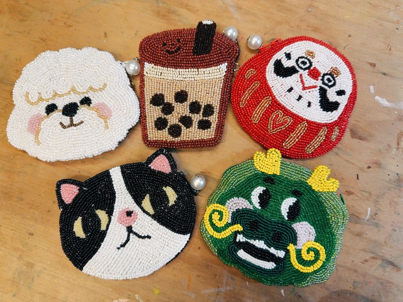 クリスマスプレゼント/ロングタンジ リトル達磨 かわいいビションフリーゼ 手作りビーズ小銭入れ_カード収納可能 - コインケース・小銭入れ - その他の素材 多色