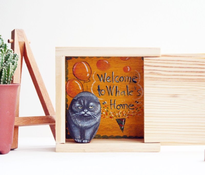 Your cat stone & wood box painting - Wood, Bamboo & Paper - Wood Multicolor