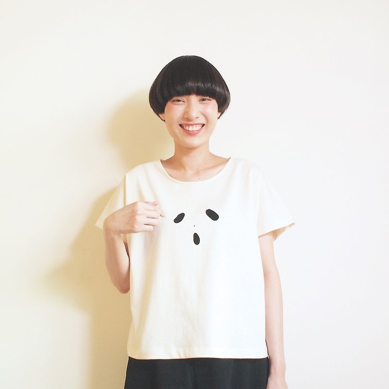 ghost crop t-shirt : natural - เสื้อยืดผู้หญิง - ผ้าฝ้าย/ผ้าลินิน ขาว