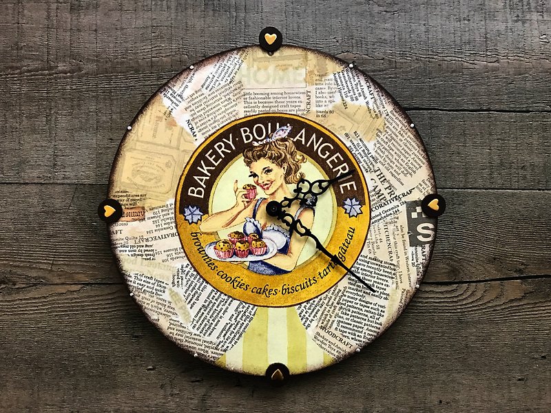 POPO │ hand-painted collage │ rural time │ manual clock - Clocks - Wood Khaki