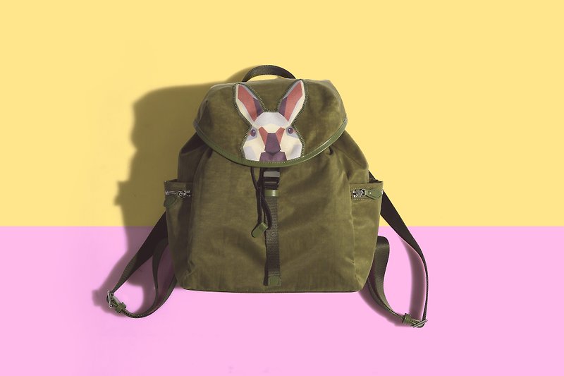 Khieng Atelier Diamond Rabbit Flip Backpack - Olive Green - กระเป๋าเป้สะพายหลัง - ไนลอน สีเขียว