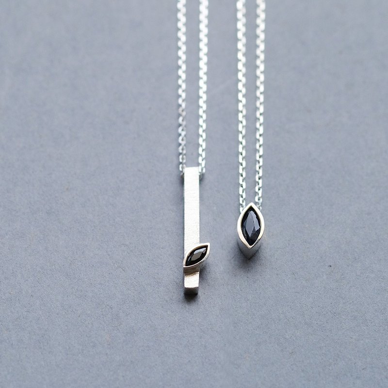 2 pieces set) Marquis Sapphire Pair Necklace Silver 925 - Necklaces - Gemstone Blue