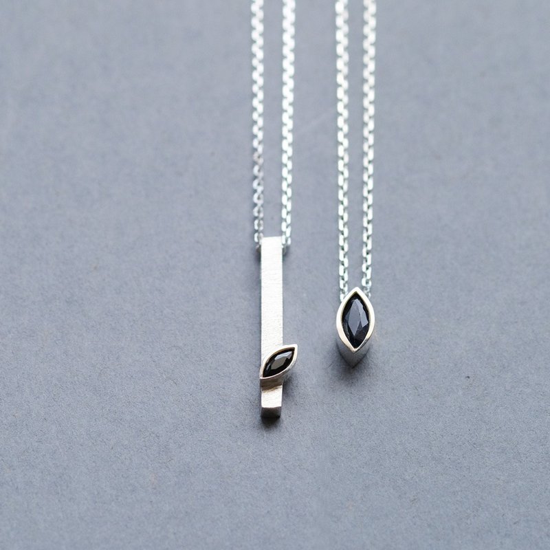 2-piece set) Natural sapphire marquise pair necklace , Silver 925 - Necklaces - Gemstone Blue