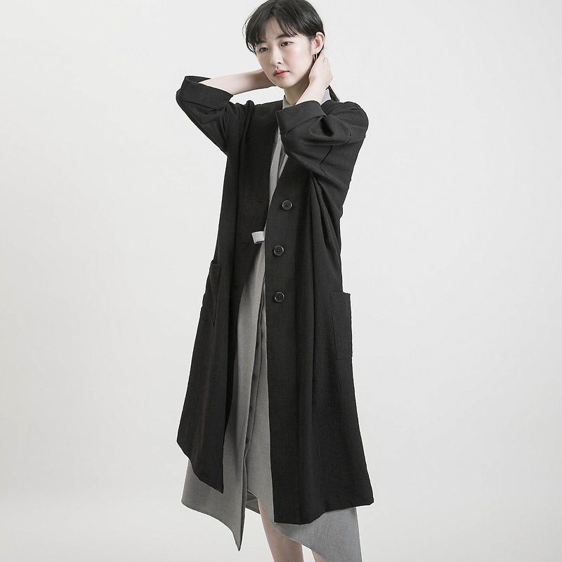 [Classic and Original] Flora_ Scarf Big Pocket Blouse _CLO001_ Black - Women's Blazers & Trench Coats - Cotton & Hemp Black